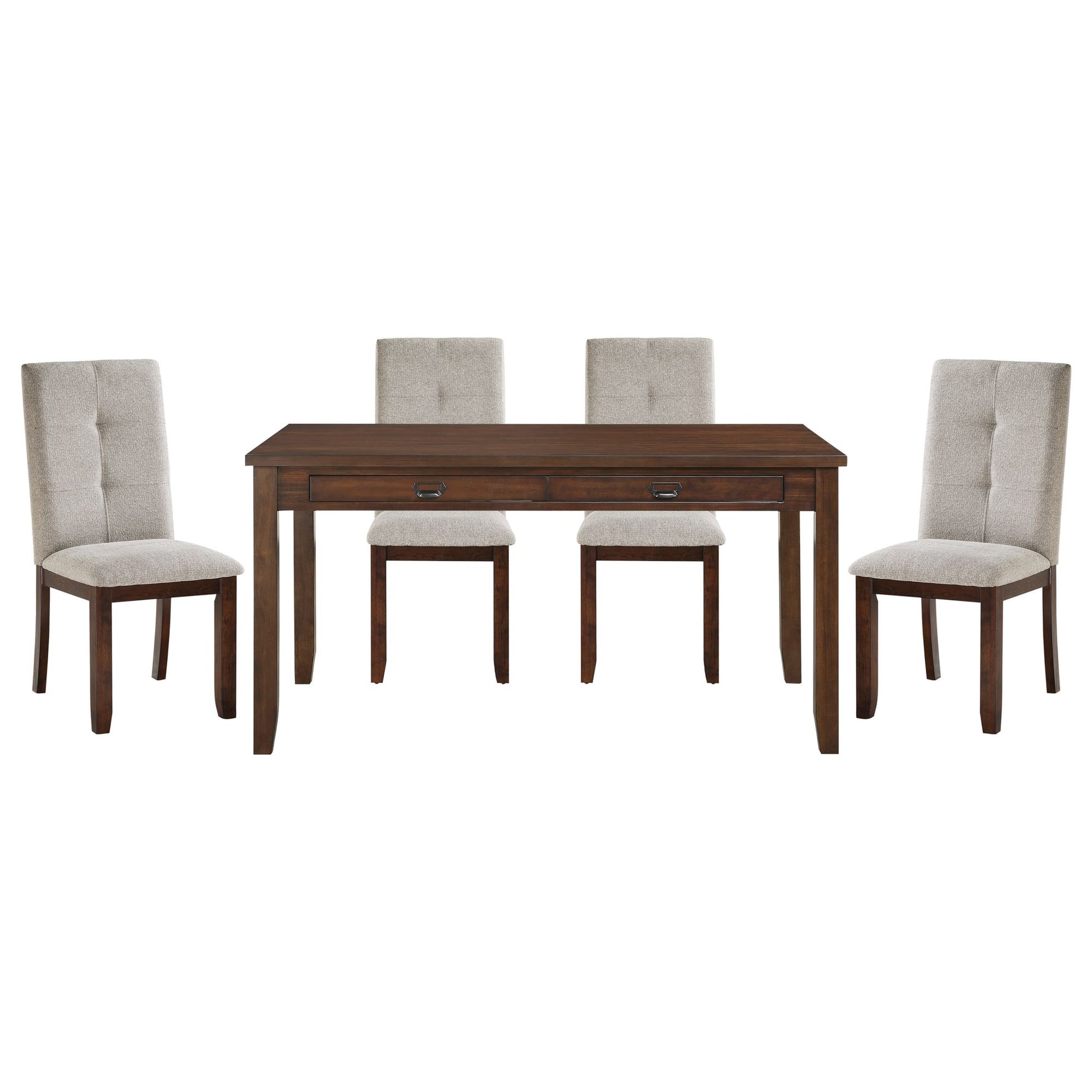 Dark Cherry Finish 5pc Dining Set Table and 4 Side Chair Chenille Upholstery Functional Drawers Table Wooden Funiture Di image 12