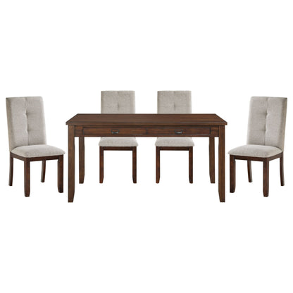 Dark Cherry Finish 5pc Dining Set Table and 4 Side Chair Chenille Upholstery Functional Drawers Table Wooden Funiture Di image 12
