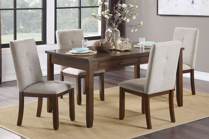 Dark Cherry Finish 5pc Dining Set Table and 4 Side Chair Chenille Upholstery Functional Drawers Table Wooden Funiture Di image 1