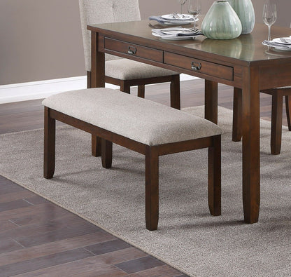 Dark Cherry Finish 6pc Dining Set Table Bench and 4 Side Chair Chenille Upholstery Functional Drawers Table Wooden Funit image 2