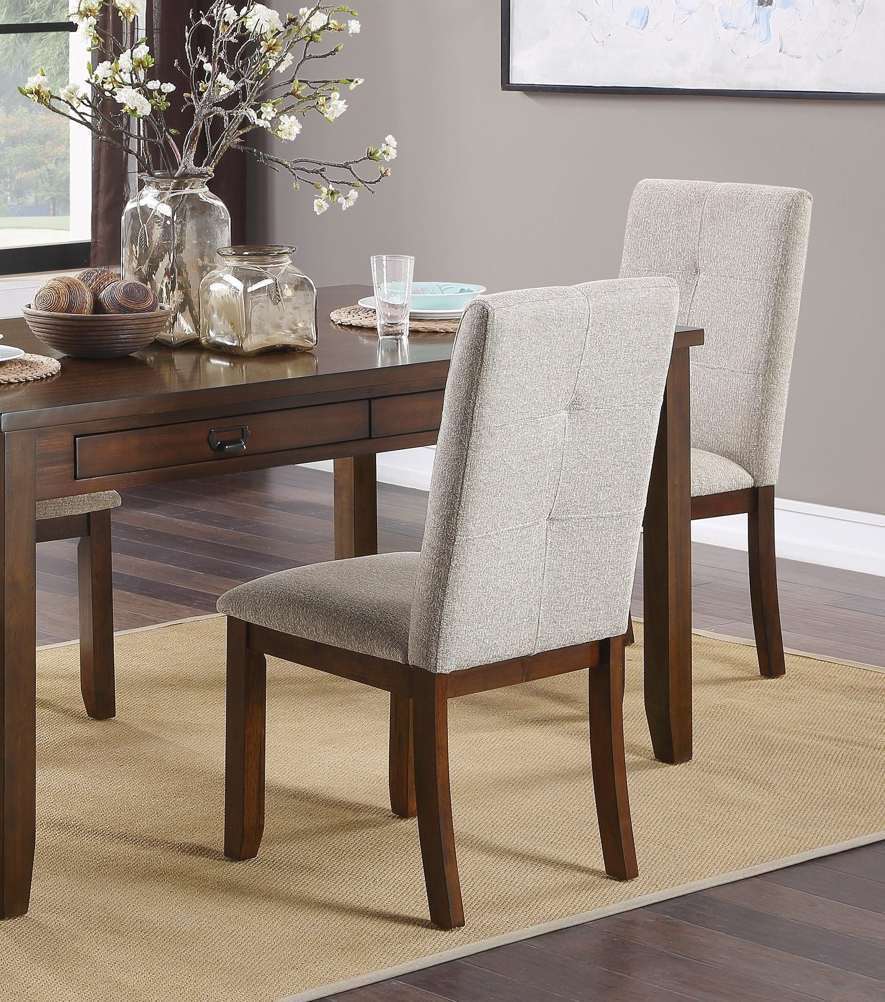 Dark Cherry Finish 6pc Dining Set Table Bench and 4 Side Chair Chenille Upholstery Functional Drawers Table Wooden Funit image 4