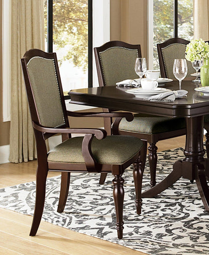 Dark Cherry Finish Armchairs Set of 2 Upholstered Seat and Back Nailhead Trim Wooden Furniture Armrest Chairs Set image 5
