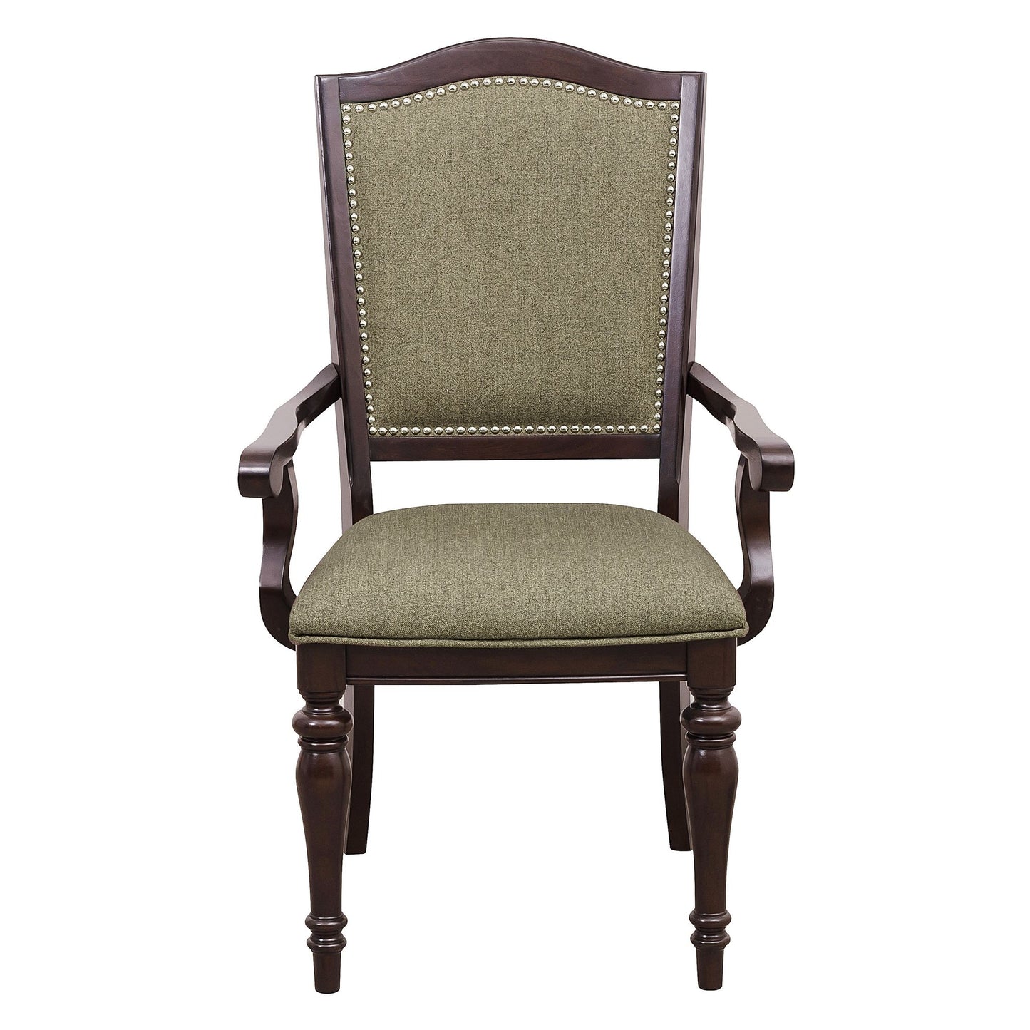 Dark Cherry Finish Armchairs Set of 2 Upholstered Seat and Back Nailhead Trim Wooden Furniture Armrest Chairs Set image 3