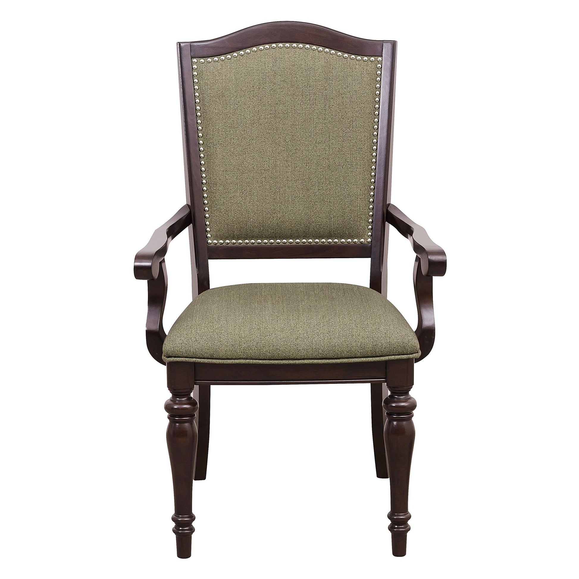 Dark Cherry Finish Armchairs Set of 2 Upholstered Seat and Back Nailhead Trim Wooden Furniture Armrest Chairs Set image 3