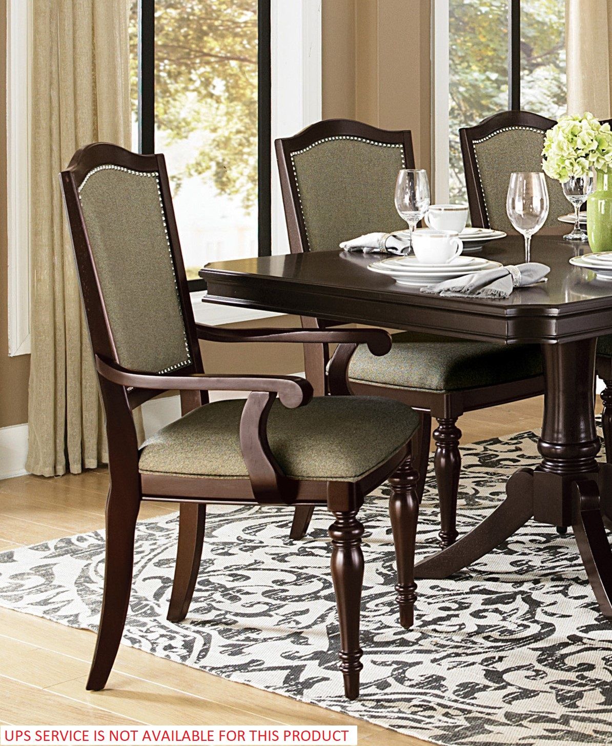 Dark Cherry Finish Armchairs Set of 2 Upholstered Seat and Back Nailhead Trim Wooden Furniture Armrest Chairs Set image 2