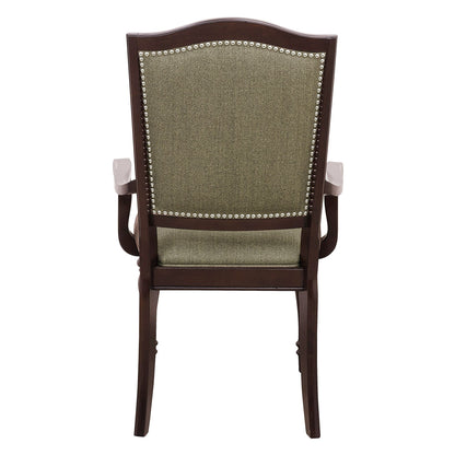 Dark Cherry Finish Armchairs Set of 2 Upholstered Seat and Back Nailhead Trim Wooden Furniture Armrest Chairs Set image 4