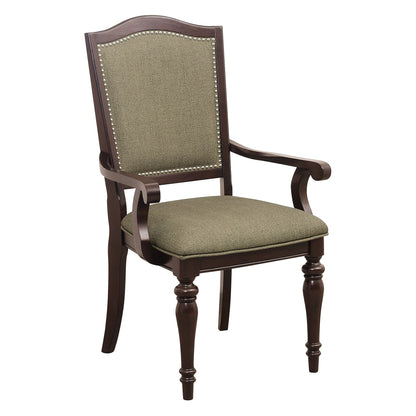 Dark Cherry Finish Armchairs Set of 2 Upholstered Seat and Back Nailhead Trim Wooden Furniture Armrest Chairs Set image 1