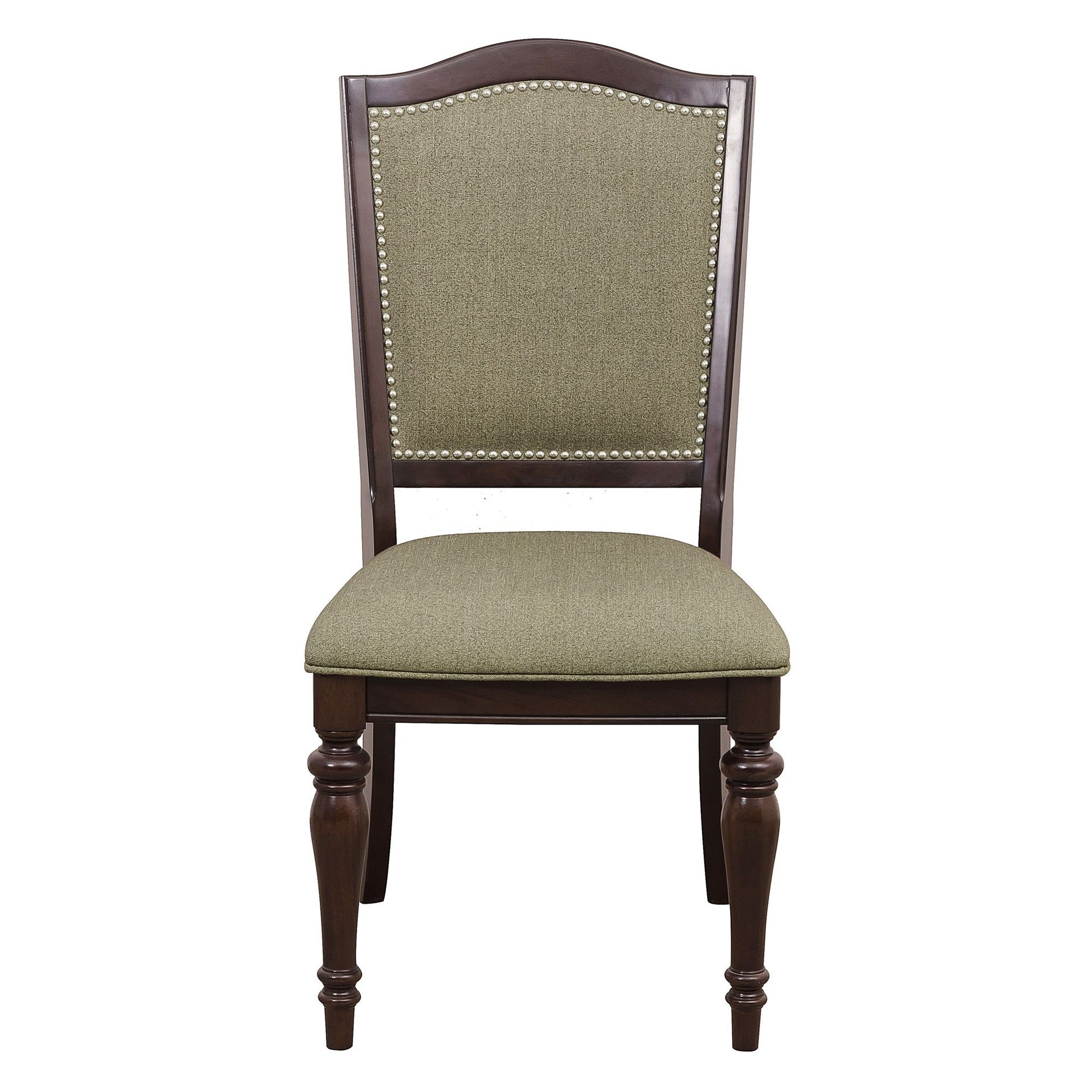 Dark Cherry Finish Dining Chairs Set of 2 Upholstered Seat and Back Nailhead Trim Wooden Furniture Side Chairs Set image 1