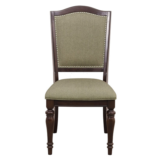 Dark Cherry Finish Dining Chairs Set of 2 Upholstered Seat and Back Nailhead Trim Wooden Furniture Side Chairs Set image 1