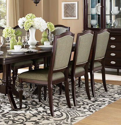 Dark Cherry Finish Dining Chairs Set of 2 Upholstered Seat and Back Nailhead Trim Wooden Furniture Side Chairs Set image 4