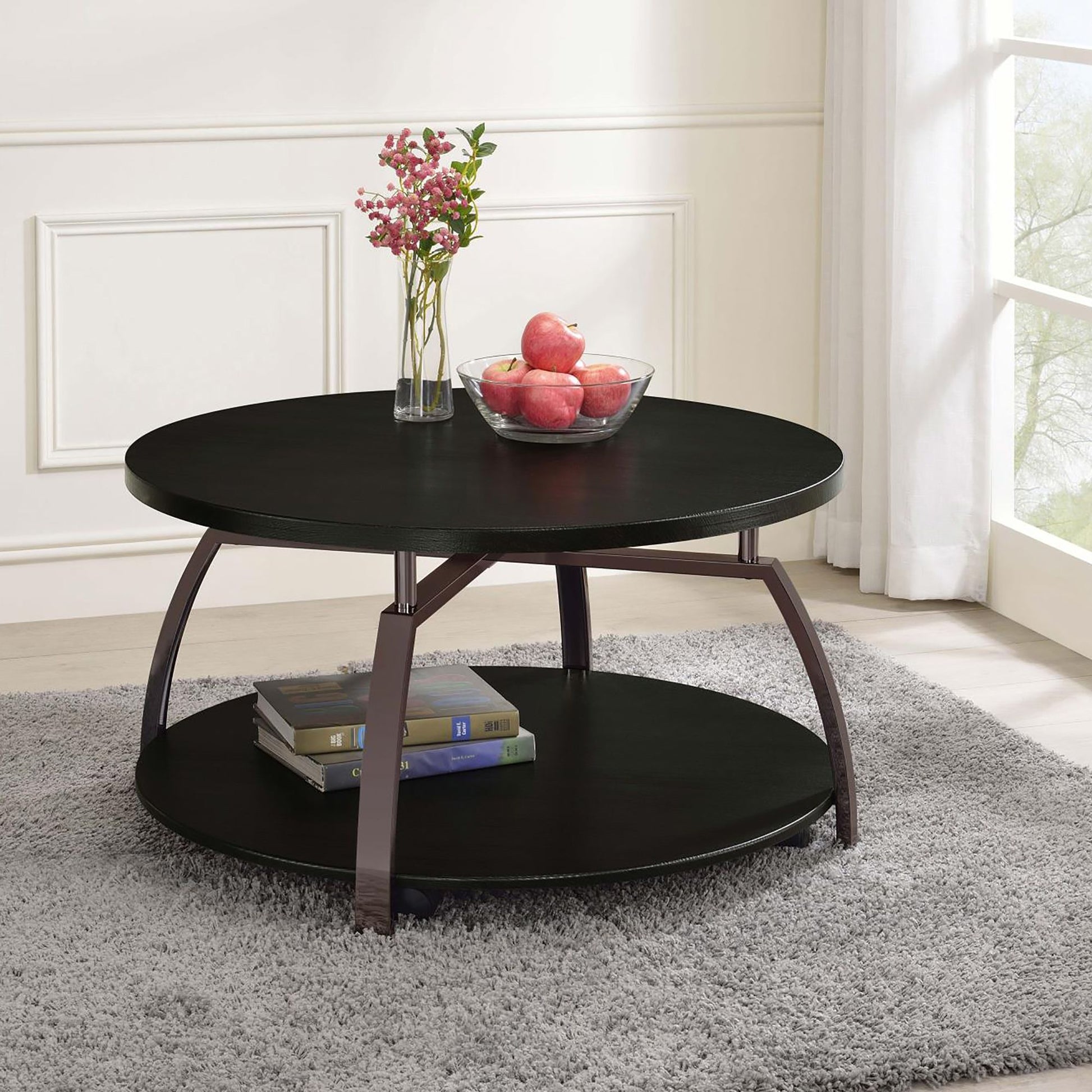 Dark Grey and Black Nickel Round Coffee Table image 1