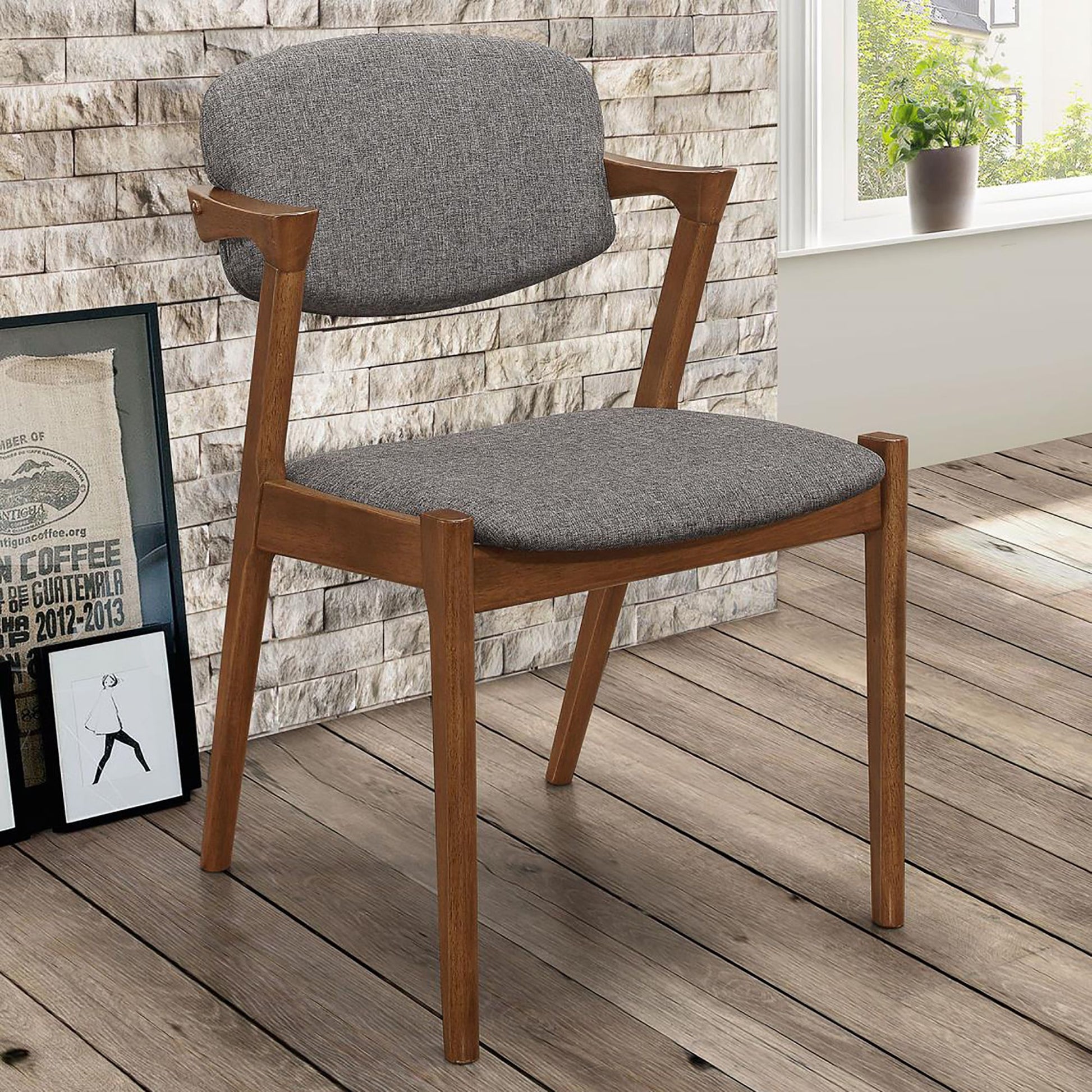 Dark Walnut and Grey Dining Chair (Set of 2) image 1