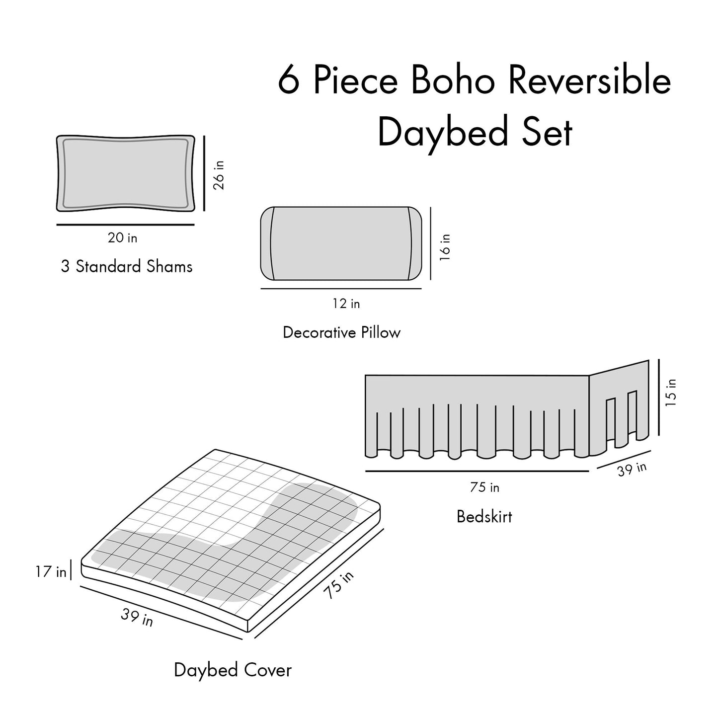 Daybed 6 Piece Boho Reversible Daybed Set image 12