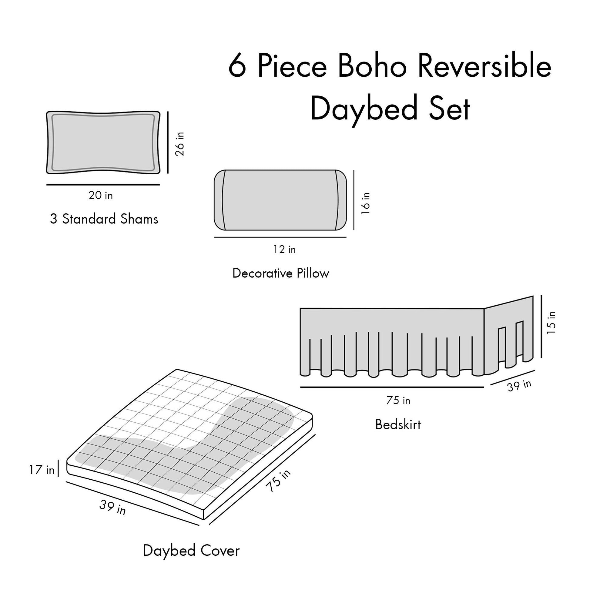 Daybed 6 Piece Boho Reversible Daybed Set image 12