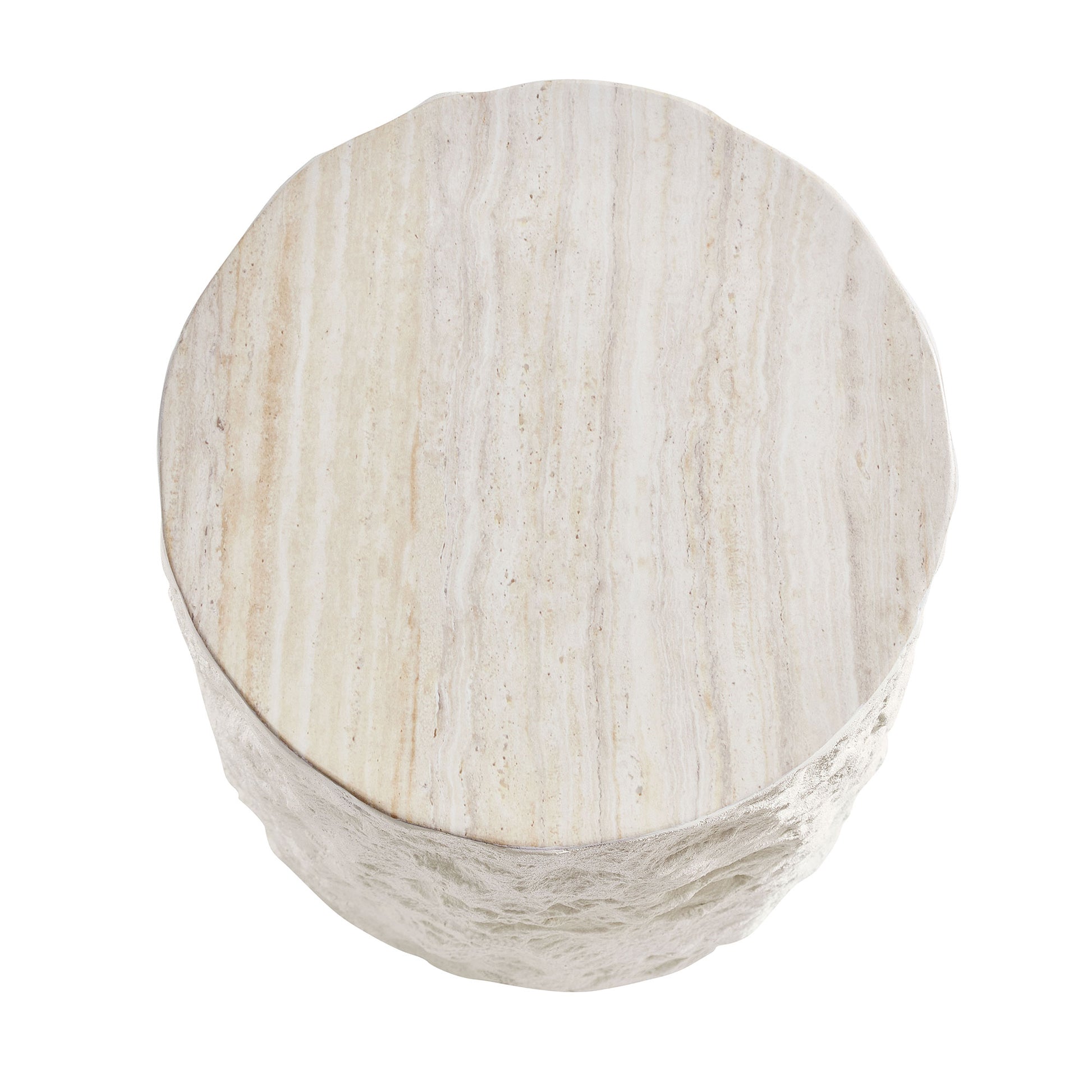 15.75 Inch Side Table,Round Fiberglass Coffee Table for Living Room,Bedroom,Modern Design Imitation Stone End Table for Apartment,No Need Assembly,Beige image 9