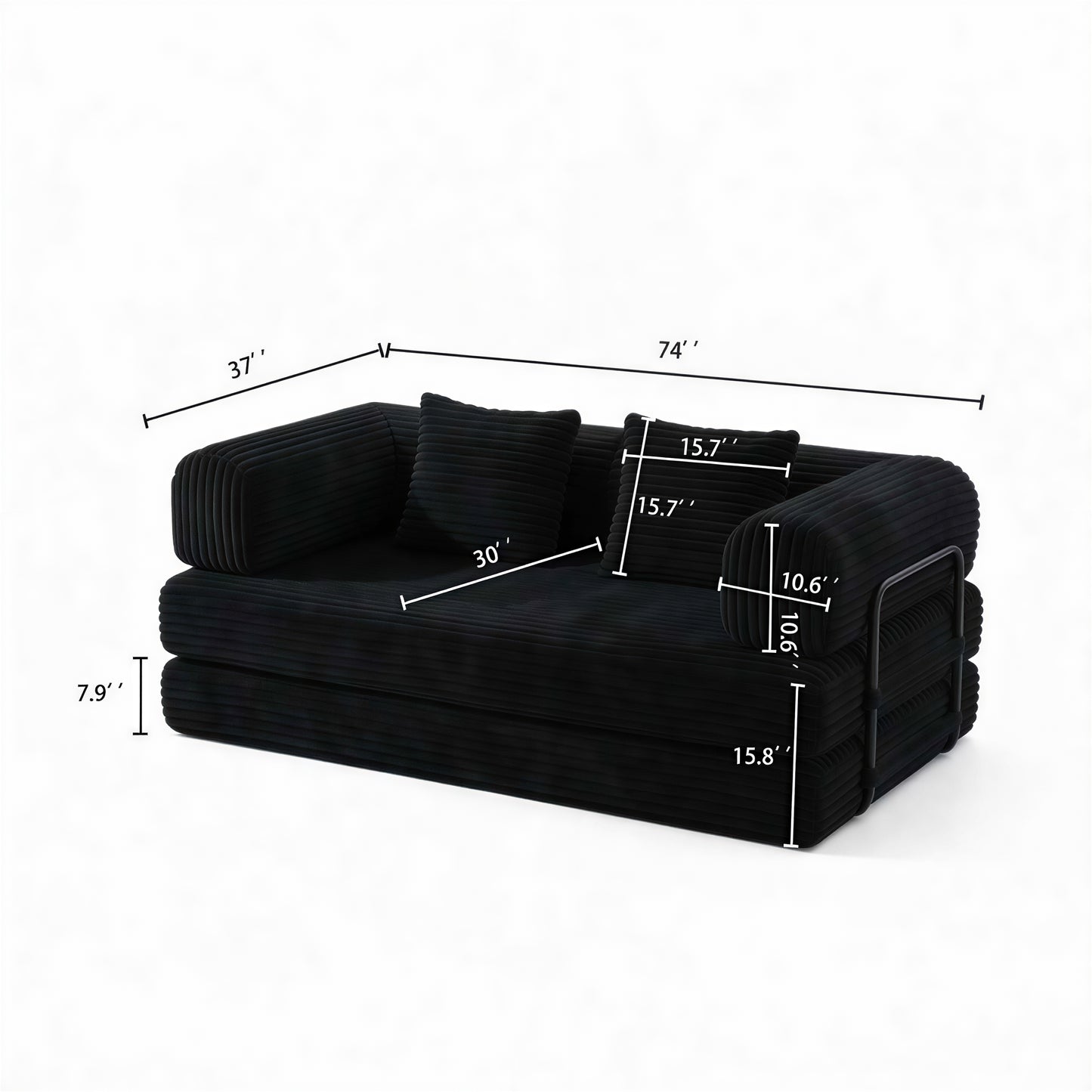 Compression Sofa,Convertible Floor Sofa Bed-with Pillow Back Support Armrest,Comfy Futon Couch Sleeper Bed,Loveseats Boneless Modular Sectional Sofa,Corduroy fabric,for Living Room,Bedroom,Black image 8