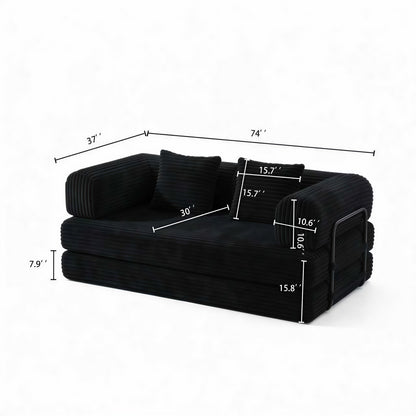 Compression Sofa,Convertible Floor Sofa Bed-with Pillow Back Support Armrest,Comfy Futon Couch Sleeper Bed,Loveseats Boneless Modular Sectional Sofa,Corduroy fabric,for Living Room,Bedroom,Black image 8
