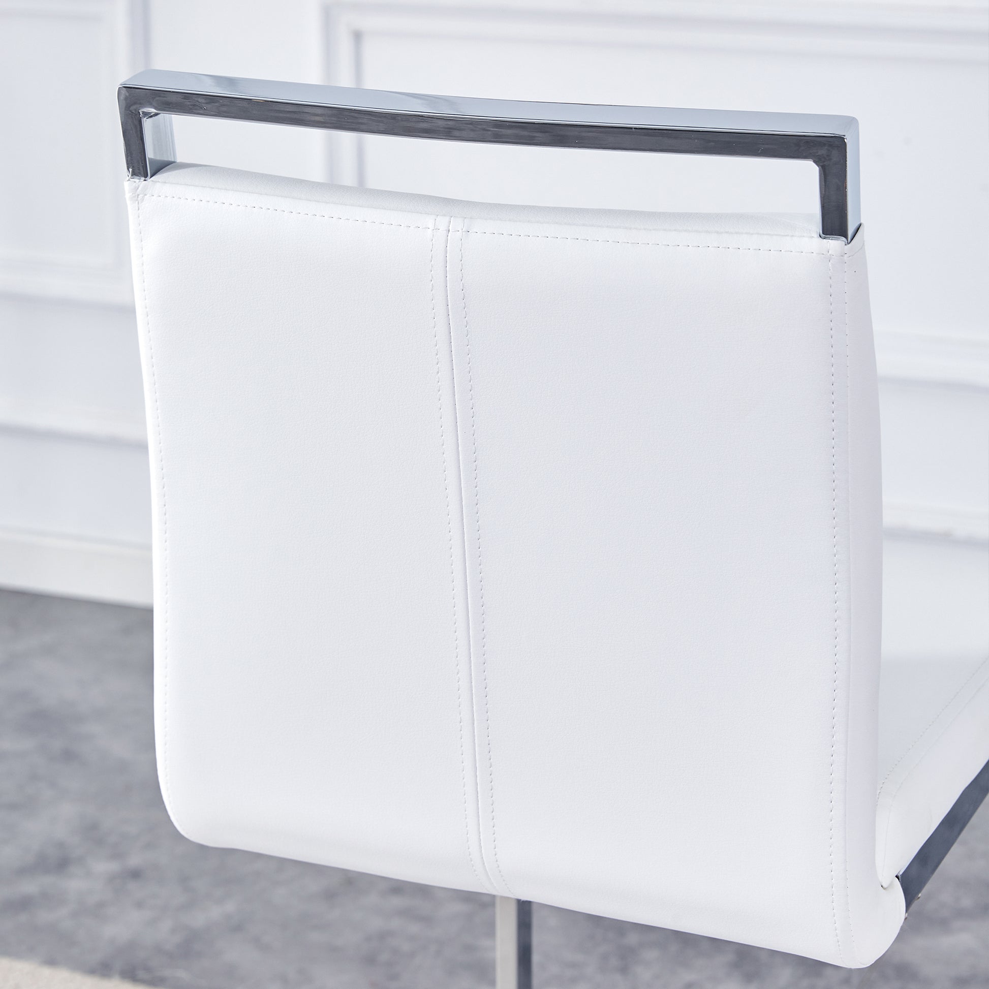 Modern and beautiful bar stool upholstered in PU leather with C-shaped silver metal legs for dining rooms, kitchens, terraces and guest office chairs.(set of 6) (white+PU) image 10