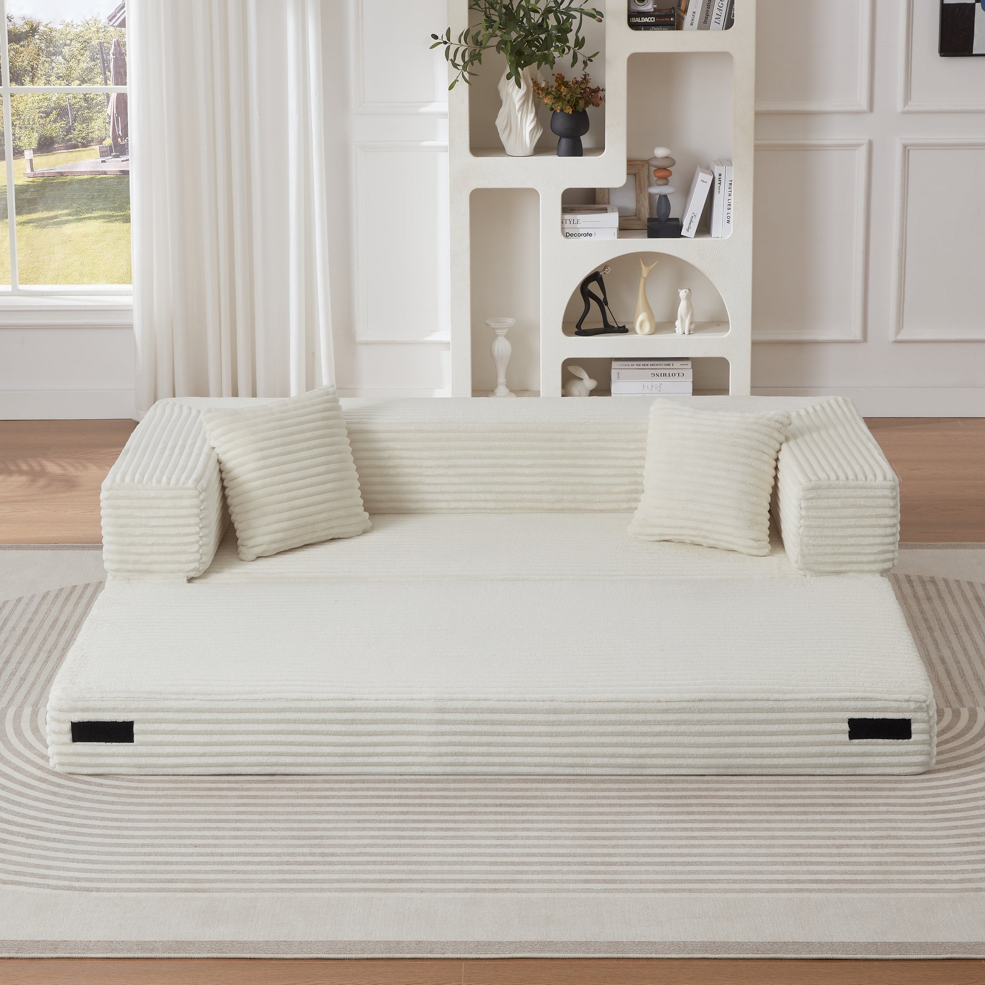 Modern cord sofa with stylish appearance, classic square design, unique two-tier design, convertible into a bed, ideal for apartments and large spaces. image 3