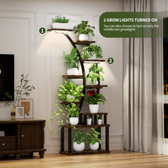 Plant Stand indoor 9-Tiered , 63.6" Tall Plant Stand with 5 Grow Lights, Adjustable Lighting Modes (5/3/2 Lights), 10-Level Dimming & 3 Timer Settings, Energy-Efficient, Perfect for Plant Growth