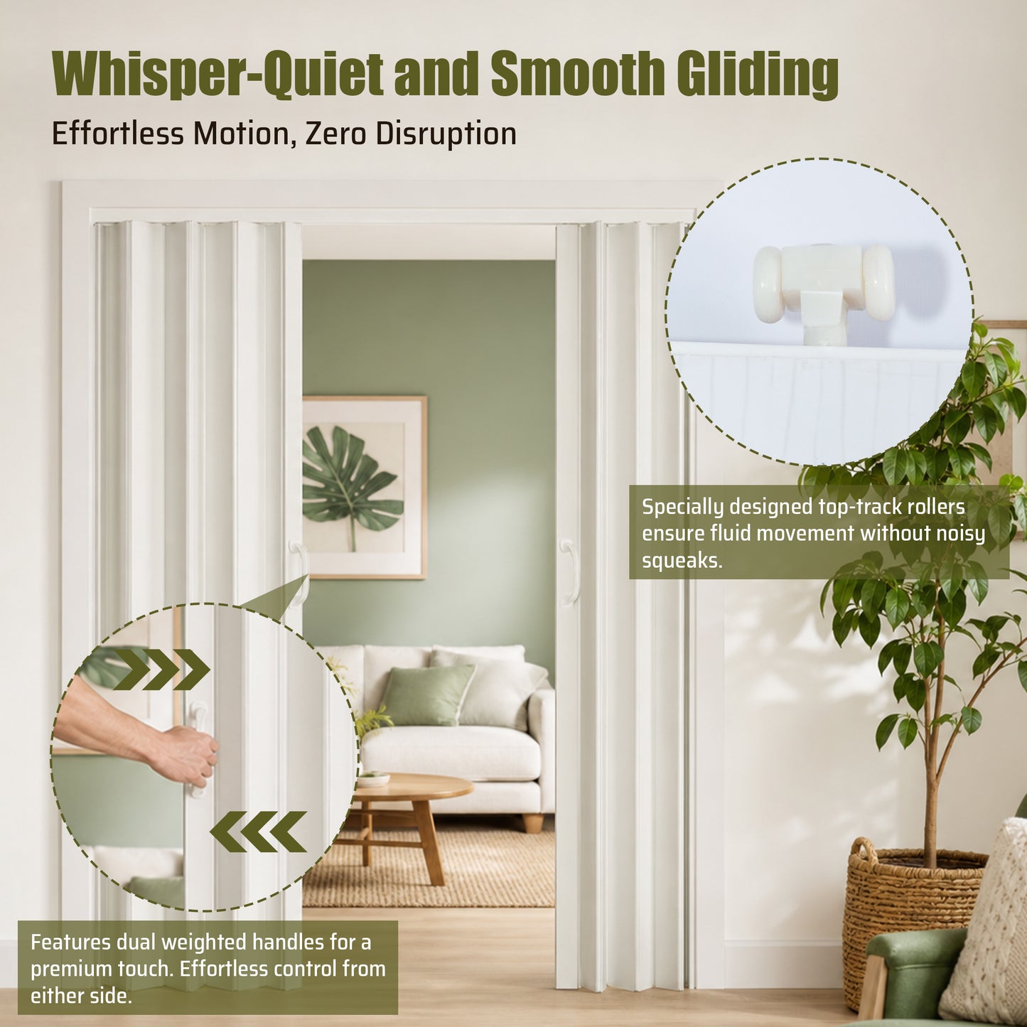 59"x77" PVC Accordion Folding Door, Double-Opening Heavy Duty Room Divider with Quiet Rollers & Dual Handles, Waterproof & Warp-Resistant – For Closet, Bedroom, Laundry image 6