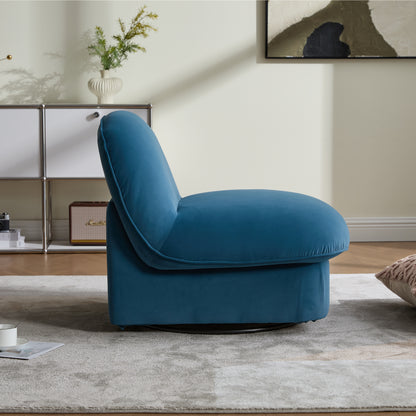 Swivel Accent Chair, 360-degree Metal Base with Velvet Fabric Upholstery, Comfy Pumpkin-Shaped Swivel Chair for Living Room, Bedroom, or Office image 3