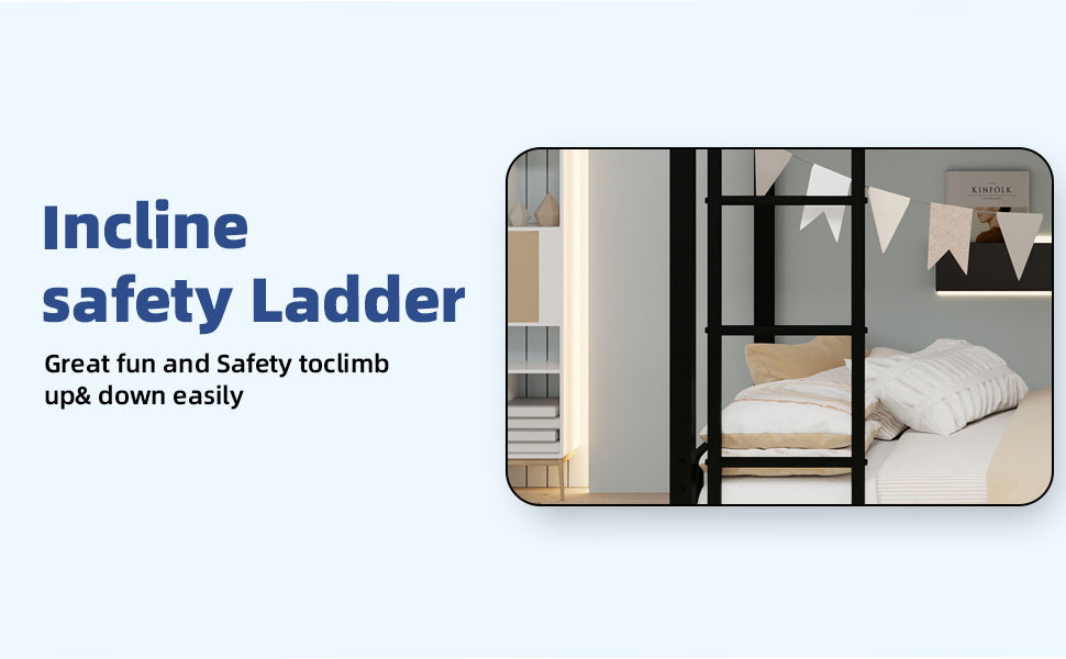 Metal Twin over Twin Bunk Bed/ Heavy-duty Sturdy Metal/ Noise Reduced/ Safety Guardrail,Black image 3