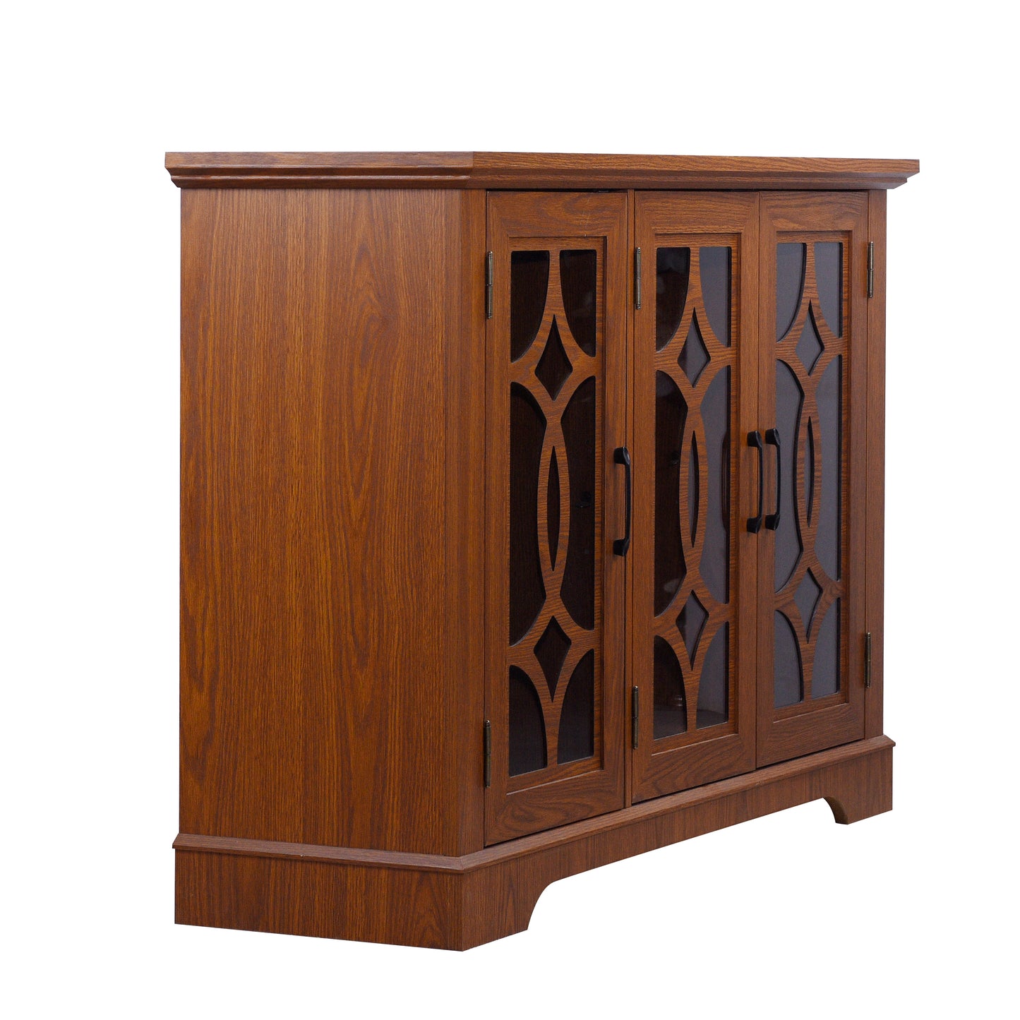 48.66" x 15.55" x 34.06" Spacious size sideboard 3 clear tempered glass doors buffet with adjustable shelf, MDF with dark OAK decorative laminates storage cabinet for dinning room, kitchen,living room image 11