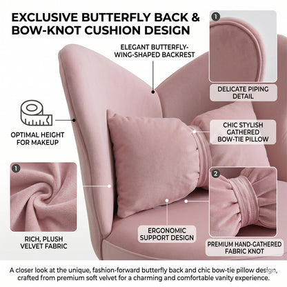 Vanity Chair with Butterfly Back,Swivel Accent Chair Dining Chairs,Makeup Stool for Bedroom Dressing Table,Suitable for Living Room,Dining Room,Study,Recreational Areas (PINK) image 7