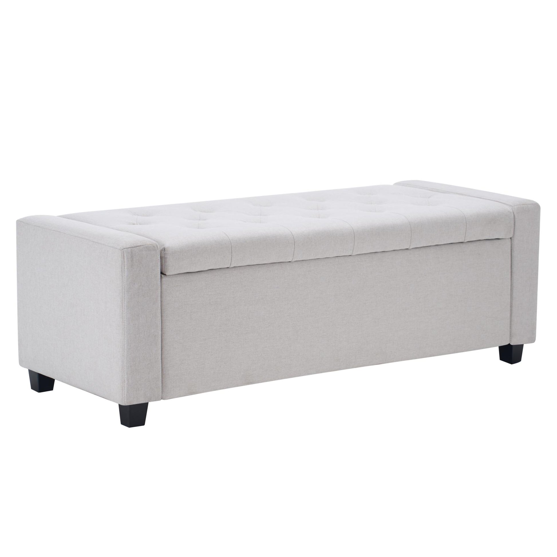 48" Storage Bedroom Bench for End of Bed, Faux Linen Upholstered Storage Ottoman with Arms for Bedroom,Living Room, Entryway, Beige image 7