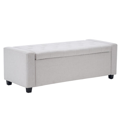 48" Storage Bedroom Bench for End of Bed, Faux Linen Upholstered Storage Ottoman with Arms for Bedroom,Living Room, Entryway, Beige image 7