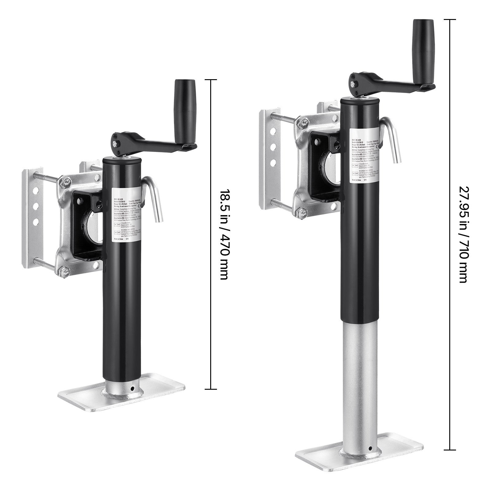 Trailer Jack Bolt-on Trailer Tongue Jack 2000 lbs Dynamic Load 10" Travel image 4