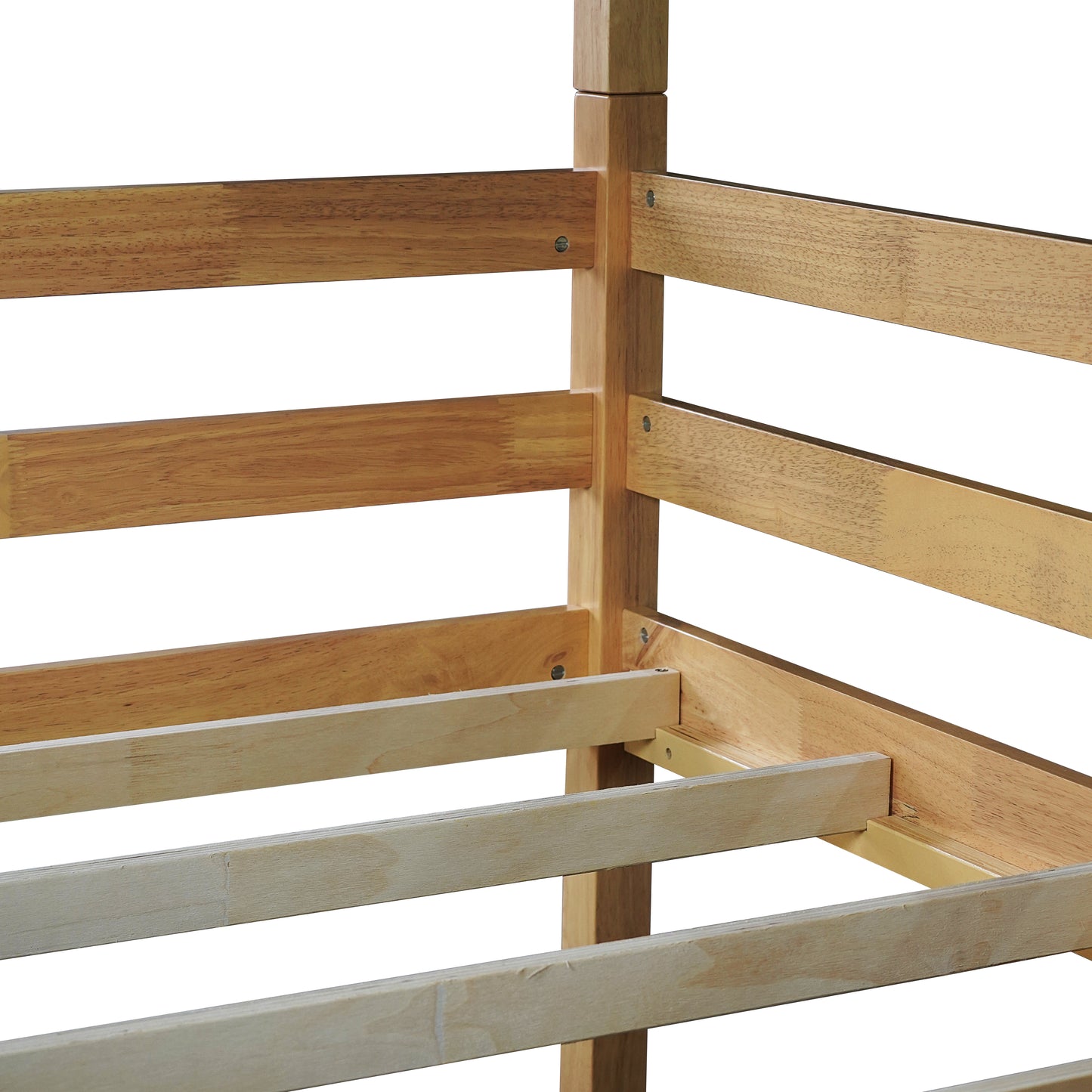 Triple Rubber Wood Bunk Bed with Two Built-in Ladders, Guardrails, Twin over Twin over Twin, Detachable Triple Twin Bunk Bed,Natural image 3