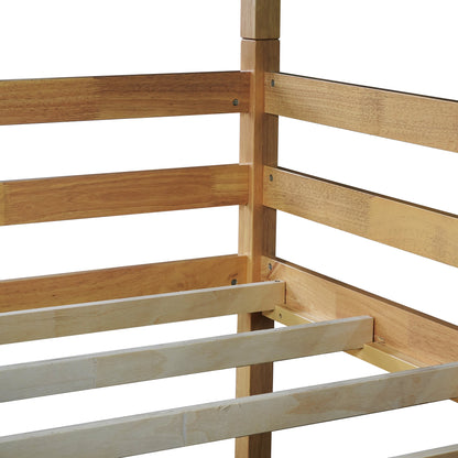 Triple Rubber Wood Bunk Bed with Two Built-in Ladders, Guardrails, Twin over Twin over Twin, Detachable Triple Twin Bunk Bed,Natural image 3