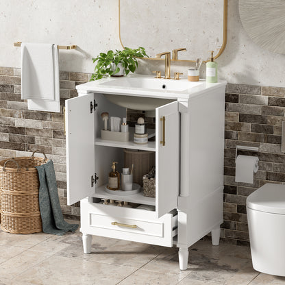 24" Modern Bathroom Vanity with Ornate Motif Design & Soft-Close Hinges, Bathroom Cabinet with Drawer and Back Open Structure, Ornately Carved French Cylinder Legs image 2