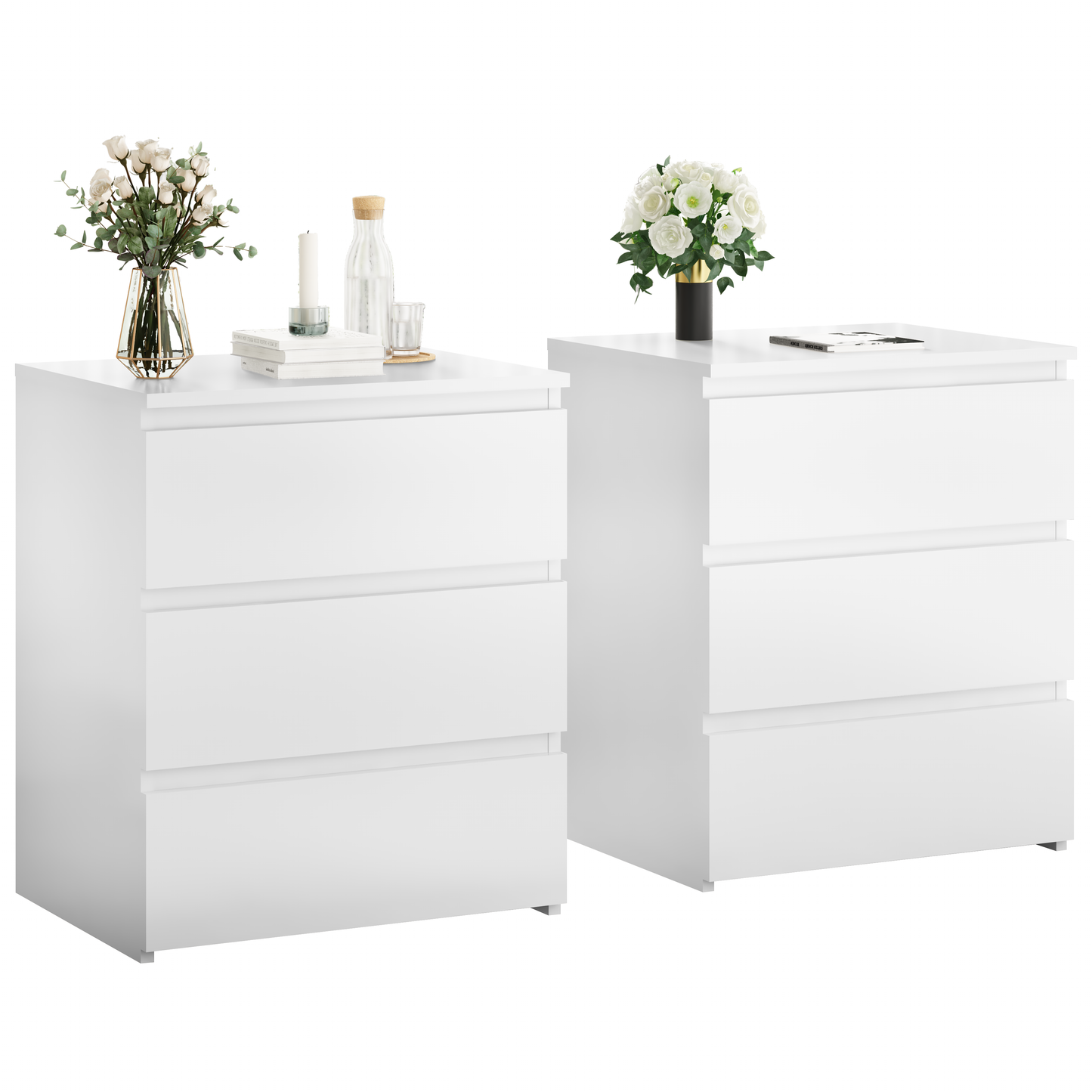 (Set of 2)3 Drawer Dresser, Small Dresser for Closet, Wooden White Nightstand for Bedroom, Chest of Drawers Side Table Storage Cabinet for Home Office, Each box Contains Two Side Tables image 4