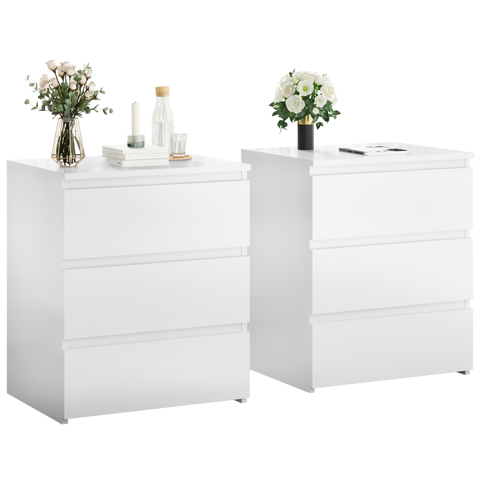 (Set of 2)3 Drawer Dresser, Small Dresser for Closet, Wooden White Nightstand for Bedroom, Chest of Drawers Side Table Storage Cabinet for Home Office, Each box Contains Two Side Tables image 4