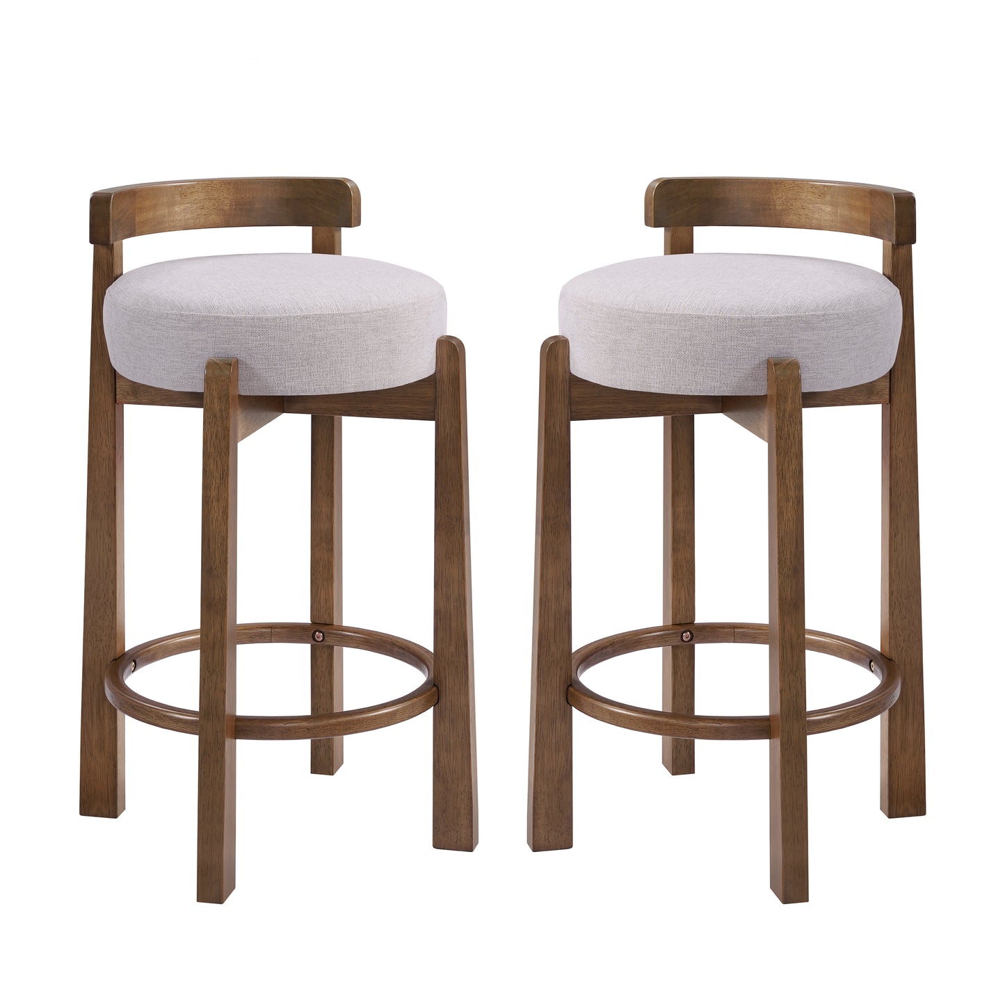 Elise Indoor Minimalist Rubber Wood Counter Height Bar Stool with Ring Footrest, Dark Walnut Finish with Ivory Upholstery, Set of 2 image 2