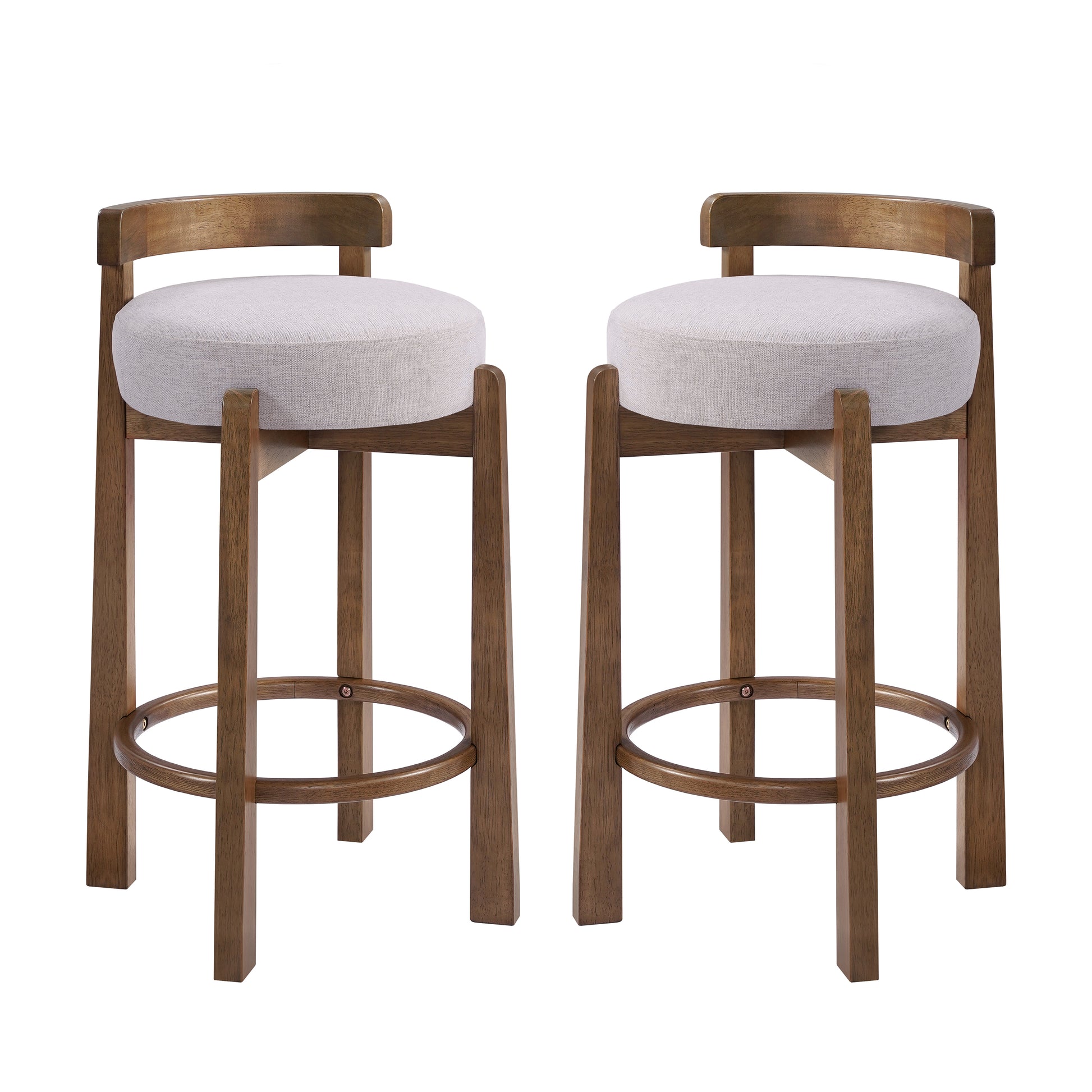 Elise Indoor Minimalist Rubber Wood Counter Height Bar Stool with Ring Footrest, Dark Walnut Finish with Ivory Upholstery, Set of 2 image 2