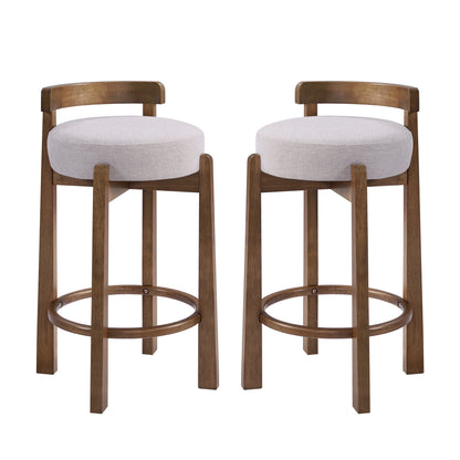 Elise Indoor Minimalist Rubber Wood Counter Height Bar Stool with Ring Footrest, Dark Walnut Finish with Ivory Upholstery, Set of 2 image 2