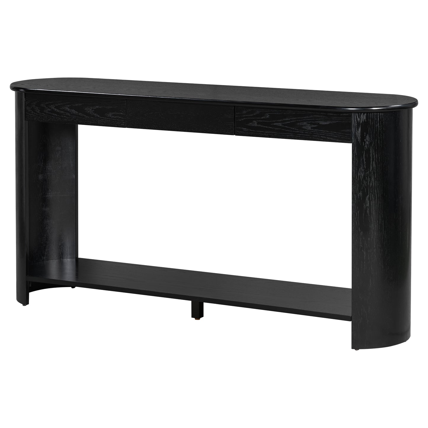 U_Style 59.8'' Modern Oak Veneer Console Table with 3 Drawers,Farmhouse Entryway Table with Shelf,Wood Sofa Table with Semi-Circular Design, Suitable for Living Room,Hallway,Entryway, Foyer, Corridor image 12