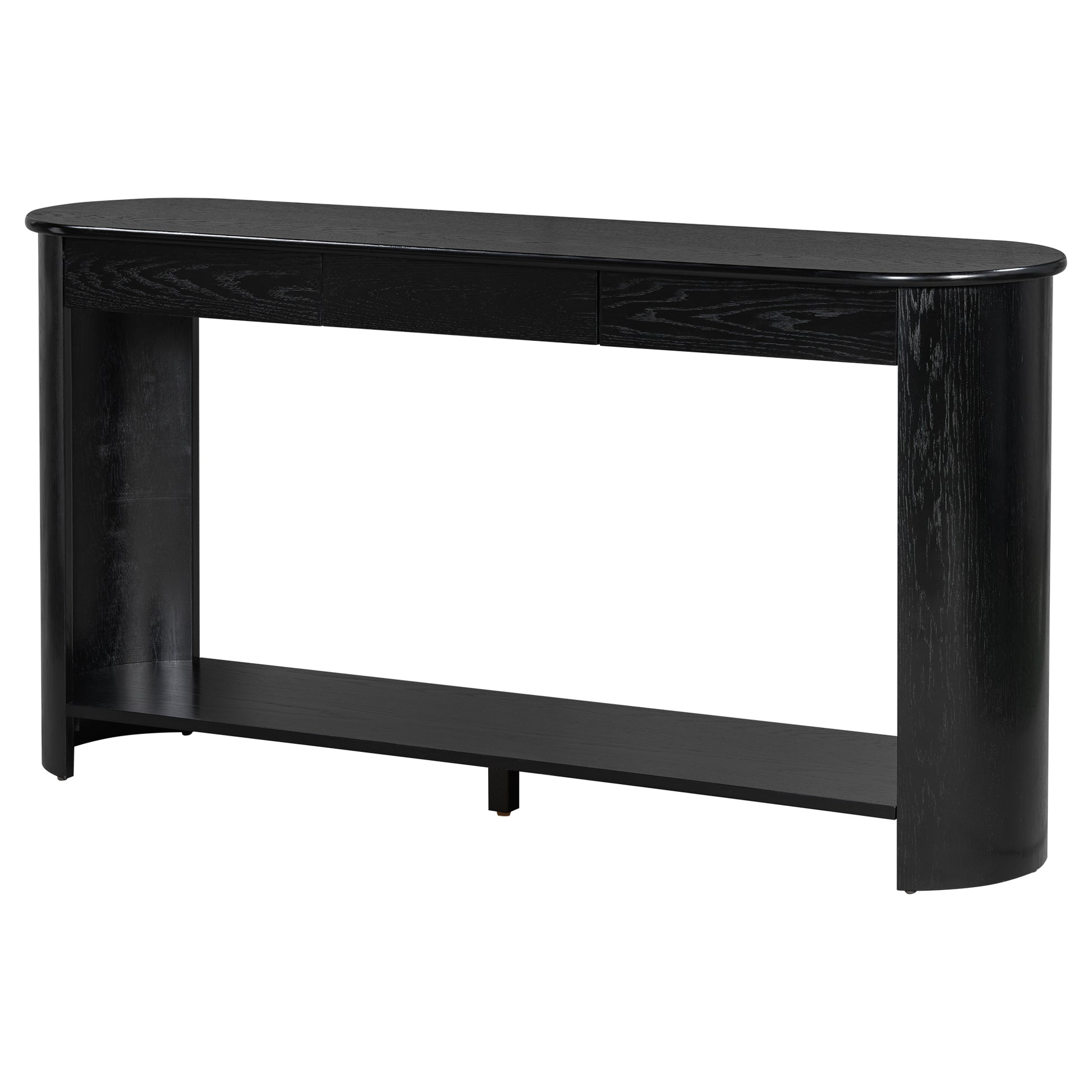 U_Style 59.8'' Modern Oak Veneer Console Table with 3 Drawers,Farmhouse Entryway Table with Shelf,Wood Sofa Table with Semi-Circular Design, Suitable for Living Room,Hallway,Entryway, Foyer, Corridor image 12
