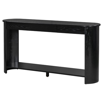 U_Style 59.8'' Modern Oak Veneer Console Table with 3 Drawers,Farmhouse Entryway Table with Shelf,Wood Sofa Table with Semi-Circular Design, Suitable for Living Room,Hallway,Entryway, Foyer, Corridor image 12