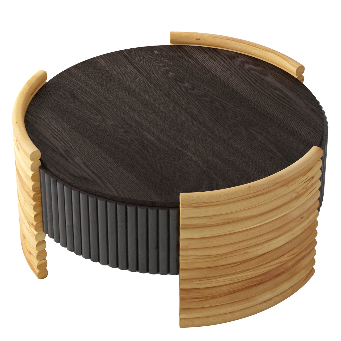 31.50" Modern Colorblocked Striped Coffee Table with Flip Top Storage Coffee Table - Natural Wood Finish for Living Room, Apartment, Office, Easy to Assemble, Dark Brown Tabletop + Wooden Color image 5