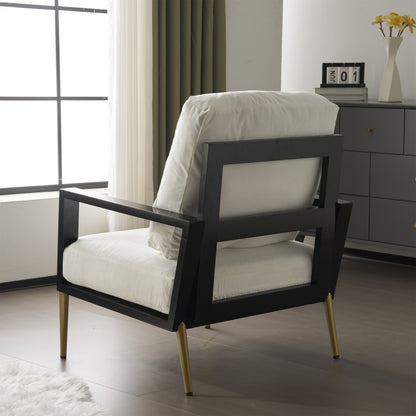 Upholstered Accent Chair, Velvet Lounge Arm Chair with Solid Wood Frame, Living Room Chairs with Metal Legs for Reading Chair for Balcony, Living Room and Bedroom, White image 9