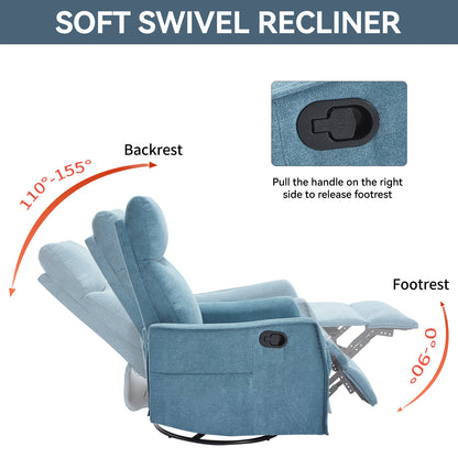 Heat Massage Manual Recliner Chair with Rocker and Swivel in Fabric for Living Room, Blue image 7