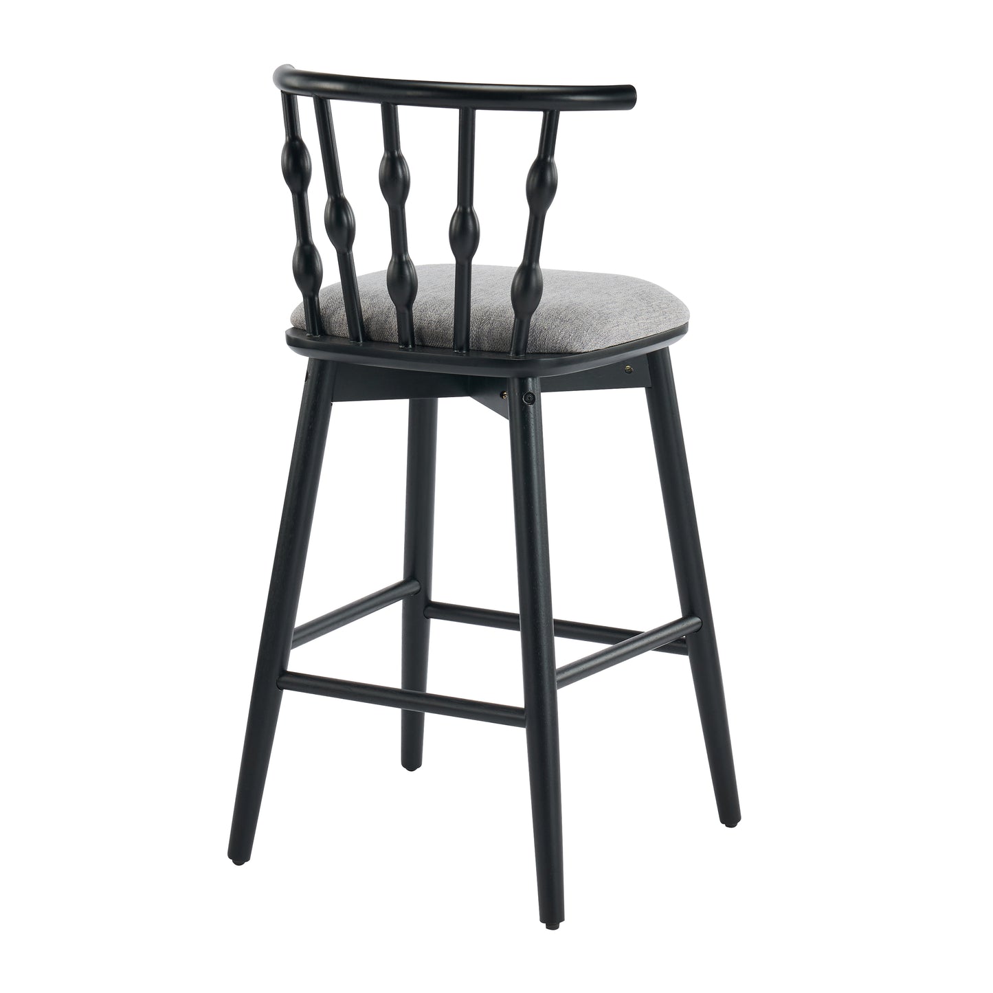 Doria Indoor Wooden Barstool, Black Finish With Grey Upholstery, Set of 2 image 8