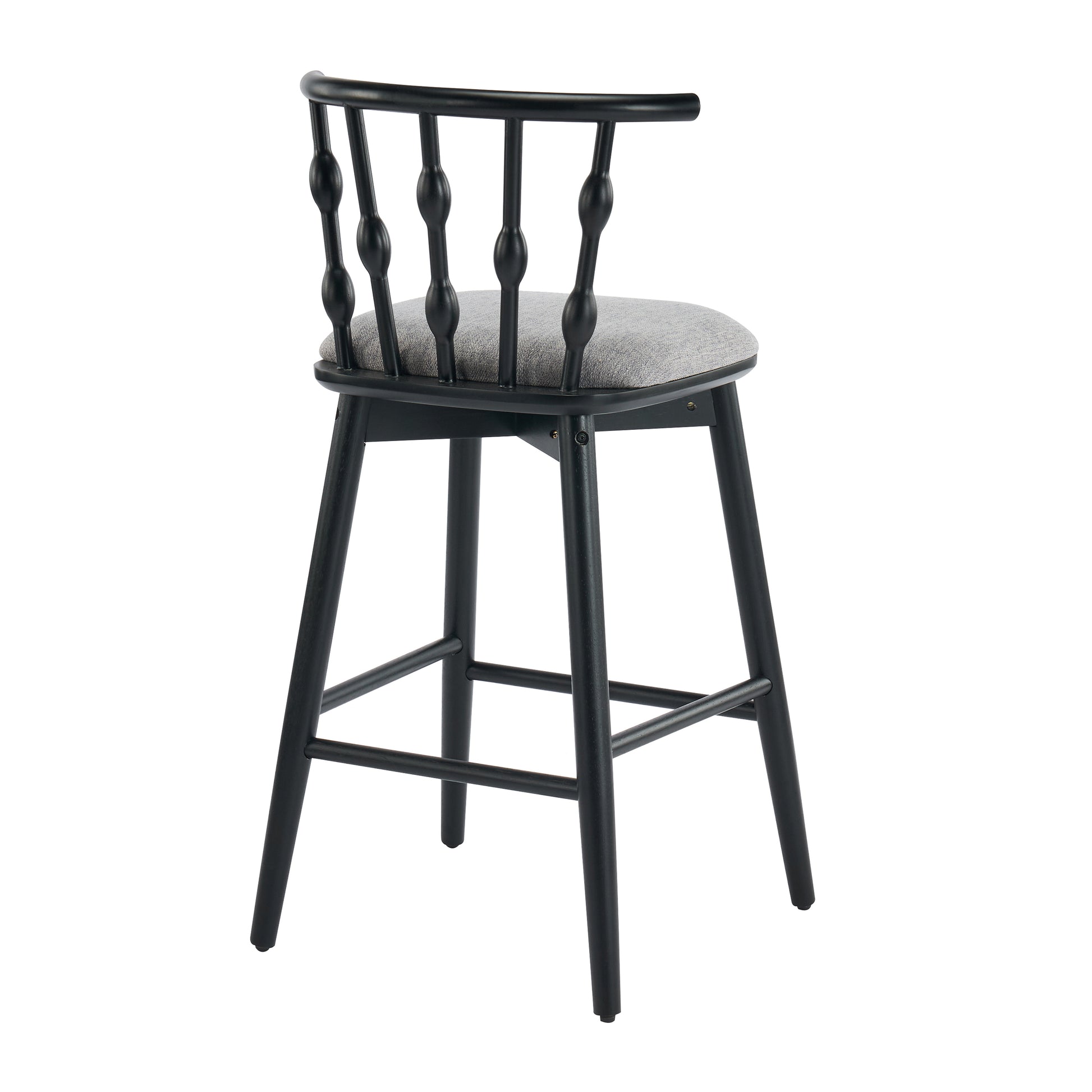 Doria Indoor Wooden Barstool, Black Finish With Grey Upholstery, Set of 2 image 8