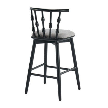 Doria Indoor Wooden Barstool, Black Finish With Grey Upholstery, Set of 2 image 8