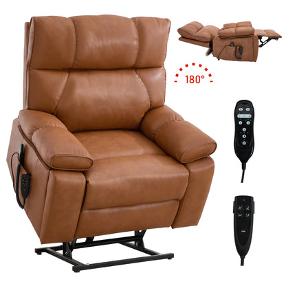 Orange Leatheraire Heat Massage Dual Motor Infinite Position Up to 350 LBS Large Electric Power Lift Recliners with Hidden Cup Holders, Power-Remote, Medium-firm and Heavy Duty image 11
